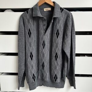 Vintage Gray Merino Argyle Sweater